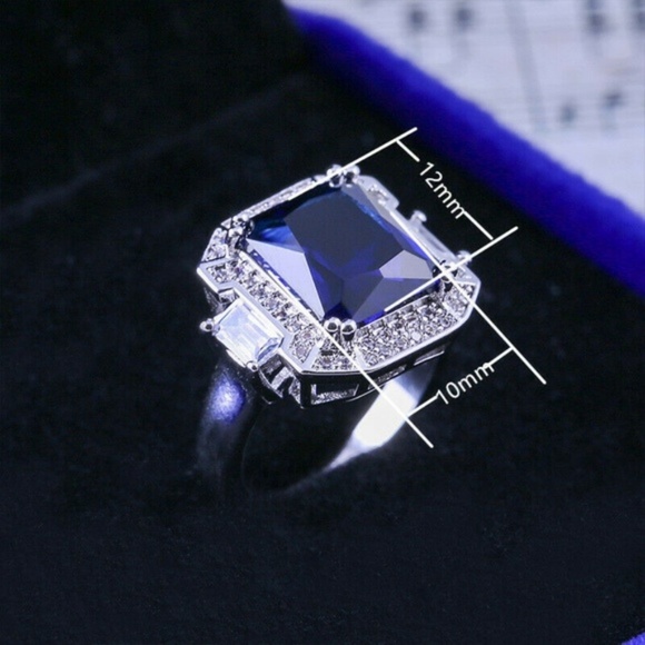 Luxury 925 Silver Rings Blue Sapphire Ring New - Picture 5 of 5
